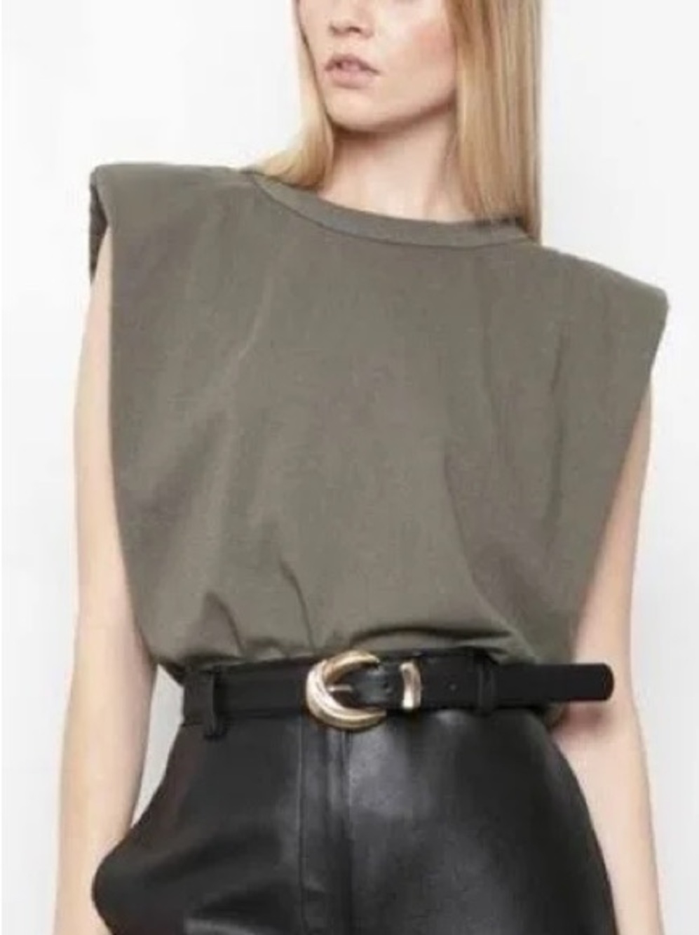 The Frankie Shop Eva Olive Green Padded Shoulder Tank Size M